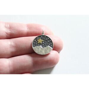 Sterling Silver Mountain Pendant with Bronze Star, Star Gazing Necklace